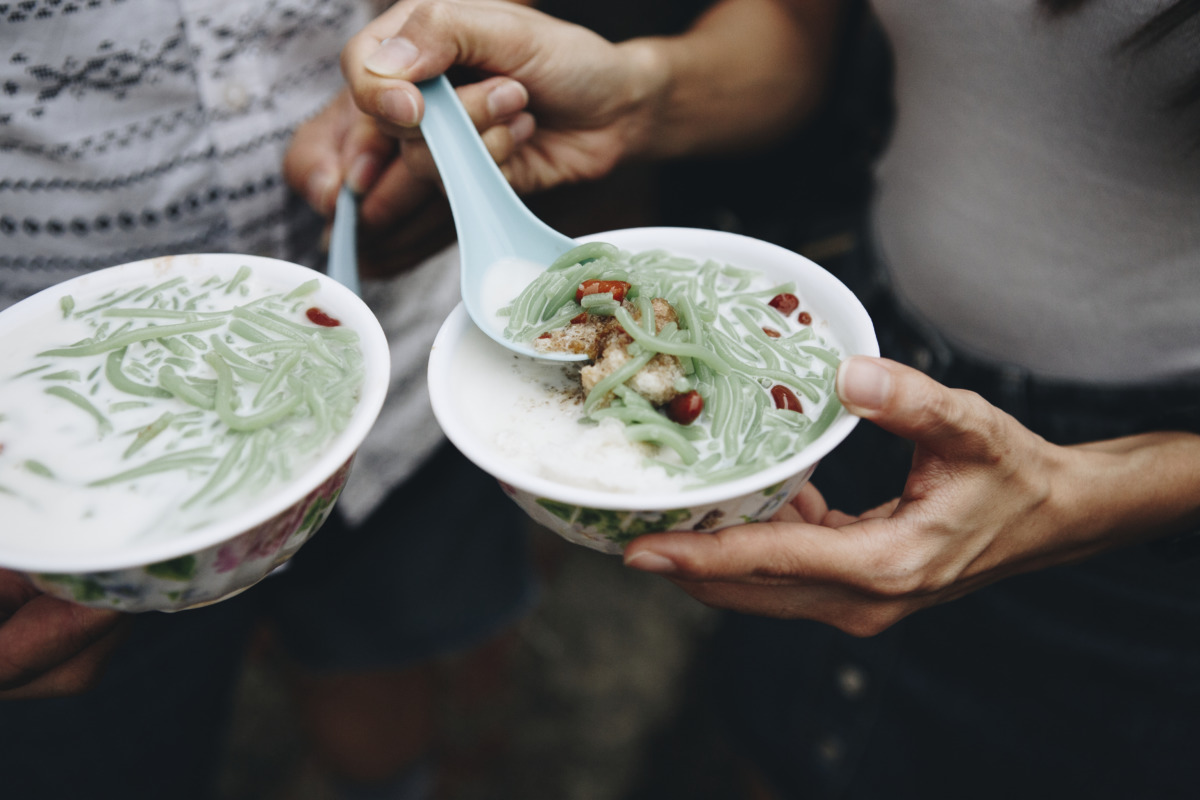 Bowls of Malaysian Cendol dessert